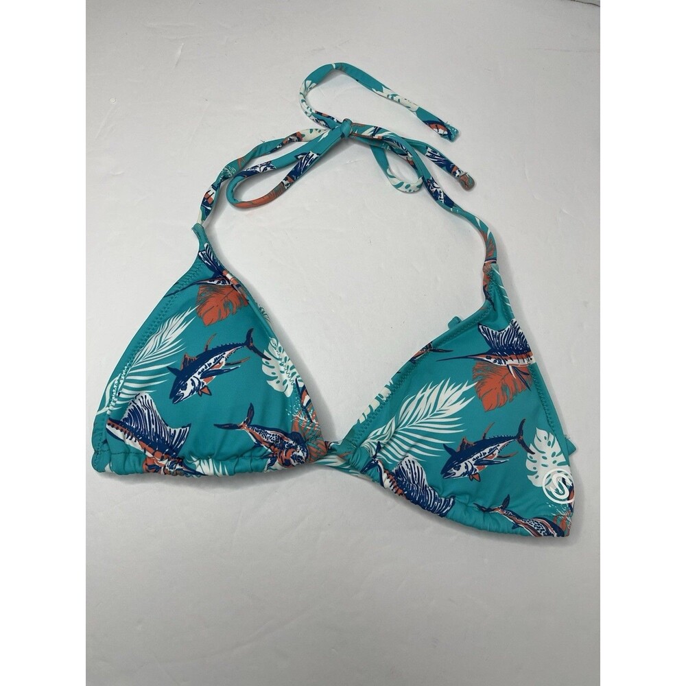 Scales Women's Small Swim Top Blue Marlin Mahi Triangle Halter Tropical Slam